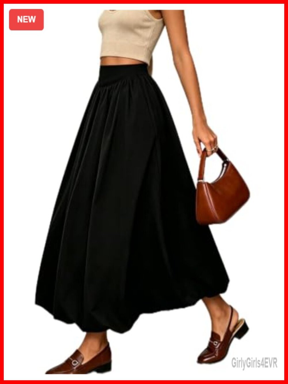 Women's Bubble Hem Maxi Skirt A-Line Pull-On Pockets Work Casual